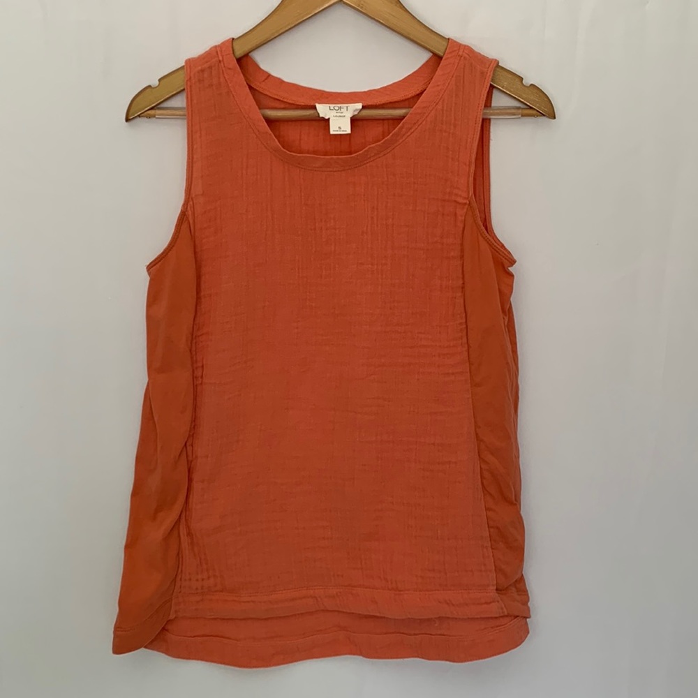 LOFT Lounge Gauzy Orange Tank Top Linen Blend Size Small